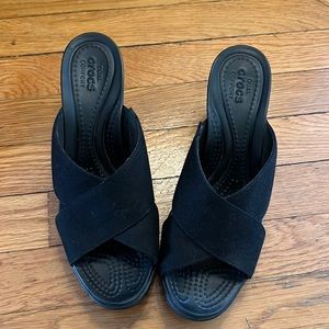 Crocs black wedge sandals